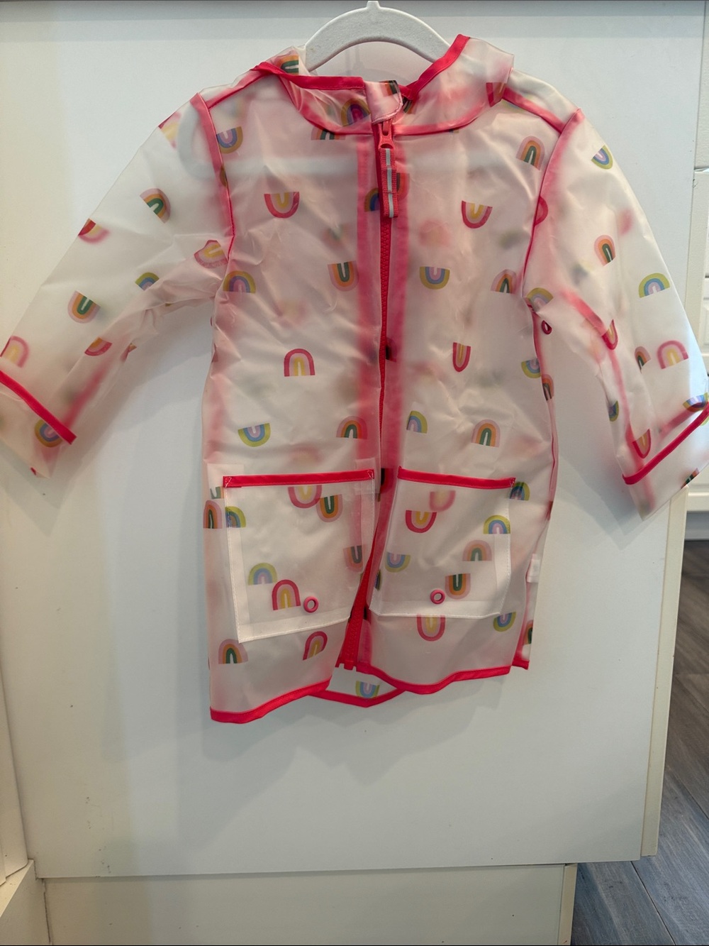 Cat & Jack Clear Raincoat with Rainbow Print and Pink Trim